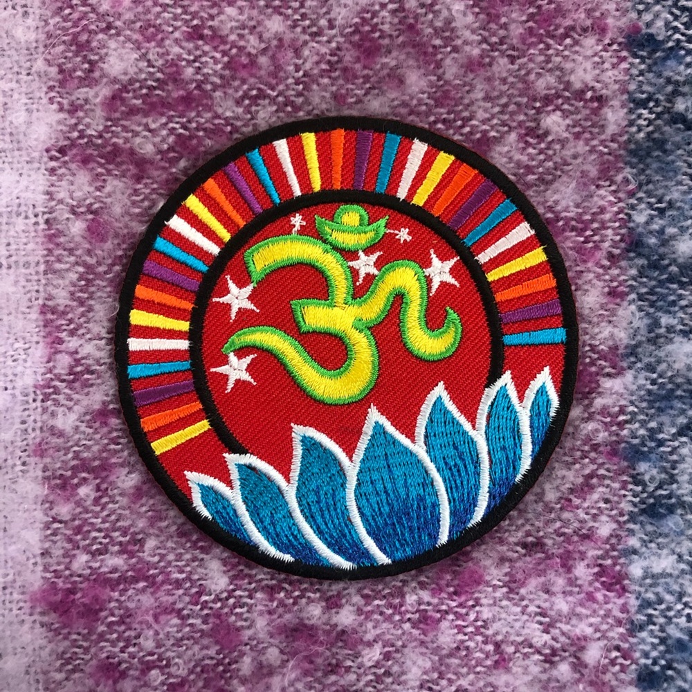 Colorful Om lotus embroidered iron on patch